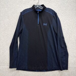 Under Armour 1/4 Zip Pullover Mens Large Blue Threadborne Heatgear Fitted Shirt
